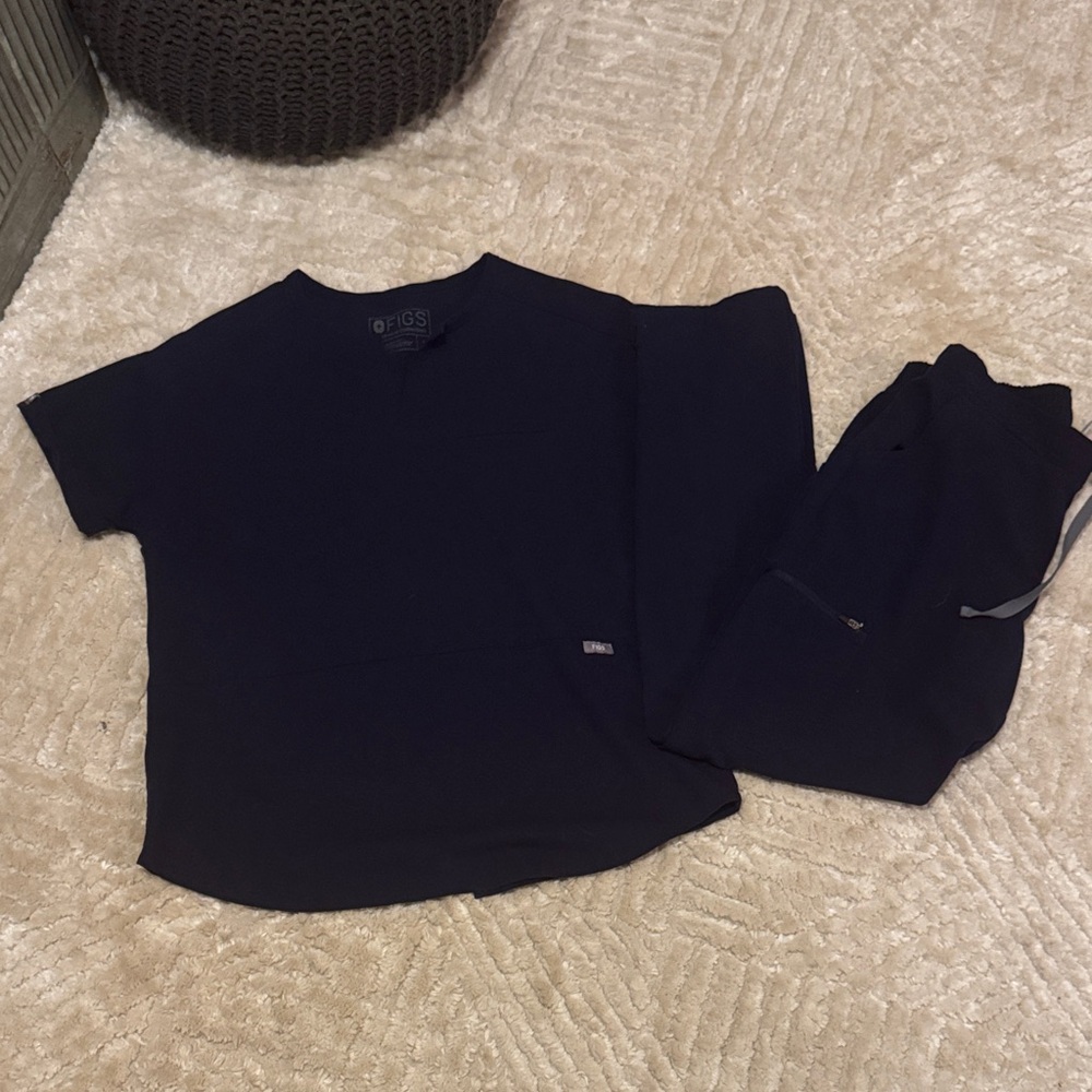 Figs Navy Blue Scrub Top and Pants Set